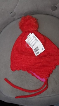 Nowa czapka 86/92 czerwona H&M 1-2 Lat róż polar
