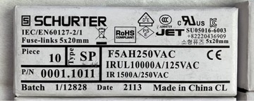 Bezpiecznik ceramiczny SCHURTER F5AH250V