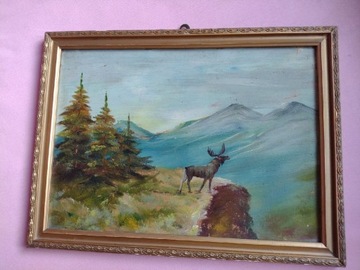 Przedwojenny obraz z jeleniem