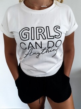 T-shirt bluzka biała Girls can do anything 