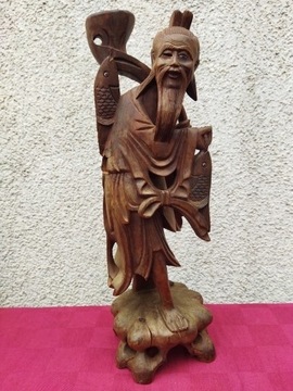 Figurka z drewna 36cm rzeźba chiński rybak 
