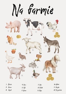 Plakat edukacyjny A4 zwierzęta na farmie