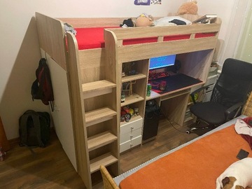Unit łóżko piętrowe z biurkiem i szafą