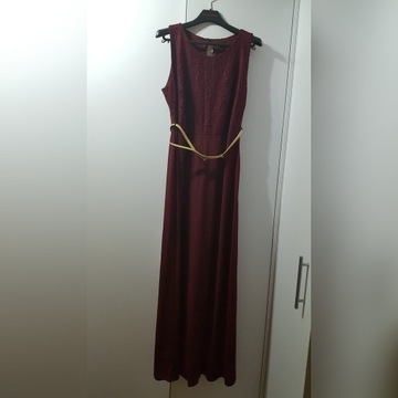 Długa sukienka wieczorowa z paskiem rozmiar 42