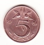 HOLANDIA ....5 centow ... 1951 ... KM 181