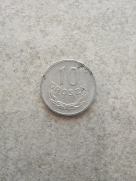 10 groszy, moneta 1974r. Bez znaku mennicy, defekt, destrukt, PRL