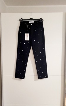 Czarne jeansy Mom Fit Queen Hearts ze szkiełkami 