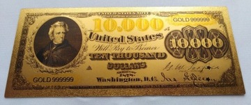 Banknot pozłacany 10.000 Dolarów USA z 1878 roku 
