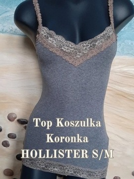 Hollister Top koszulka szara z beżową koronką**S/M