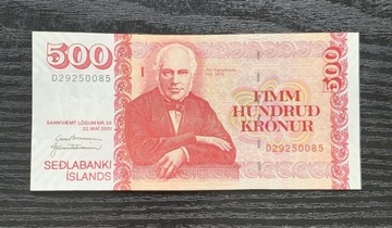 Banknot Islandia 500 Kronur 2001, UNC