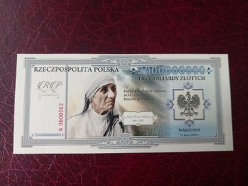 Banknot kolekcjonerski  MATKA TERESA Z KALKUTY