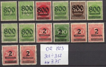 Deutsches Reich Mi.301-312** +309B,312B 1923r.