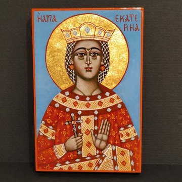 Ikona na desce, Św.Katarzyna, prezent, pisana