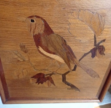 Obraz w drewnie intarsja ptak vintage