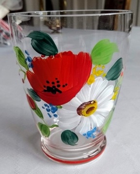 Antyk szklanka ręcznie zdobiona kwiaty polne