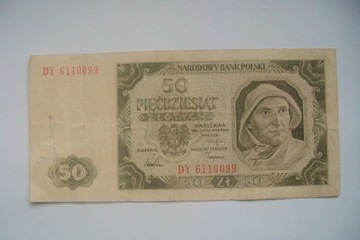 Polska Banknot PRL 50 zł.1948 r. seria DY RADAR