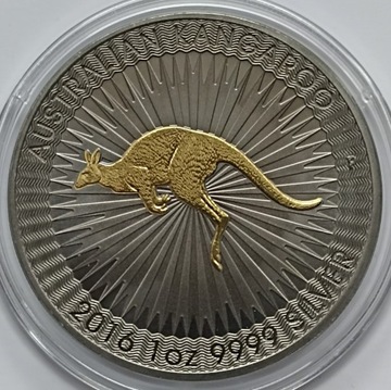 1 Dolar 2016 kangur 1 oz Ag 999 - złocenie Au 999 BLACK RUTHEN