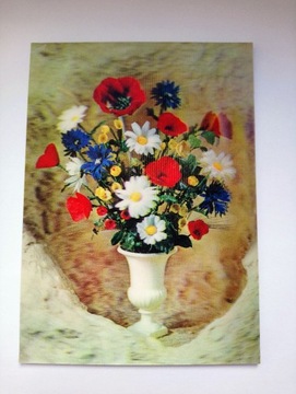 Pocztówka 3D stara - Kwiaty polne w wazonie