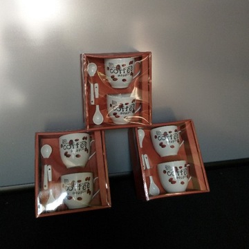 Ceramiczny Zestaw 2 Filiżanek COFFEE z Łyżeczkami