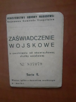 Zaświadczenie wojskowe MON 1949