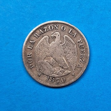 Chile 20 centavo 1870, bdb stan, srebro 0,500