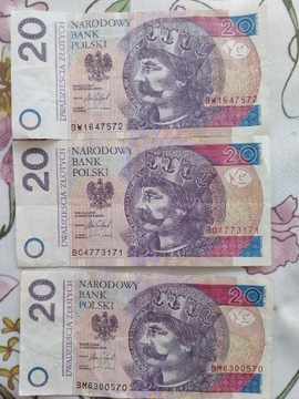 Banknoty 20 zł 3 szt