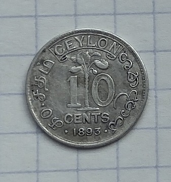 (3137) Cejlon 10 centów 1893 srebro 