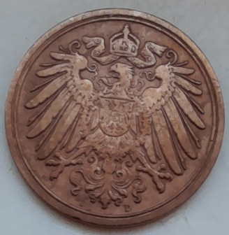 Cesarstwo Niemieckie 1 fenig,  1908 D