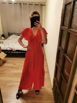Czerwona długa sukienka rozmiar S z falbanami 