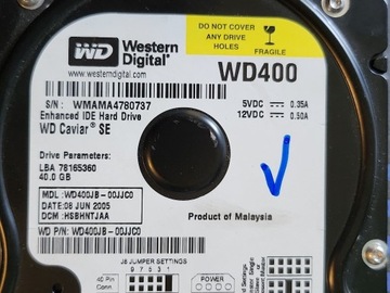 Dysk twardy  WD400JB 40GB PATA IDE 