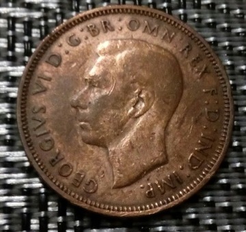 Anglia Jerzy VI Half Penny 1942 brąz