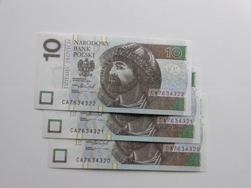 10 złotych 2016 UNC seria CA zestaw 3 szt. !!! 