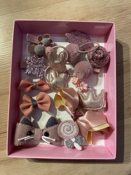 Spinki i gumki do włosów zestaw różowy dla dziewcz