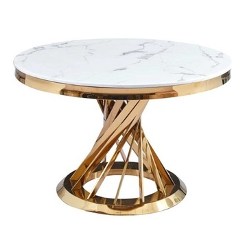 Stół złoty okrągły Glamour Nowojorski z blatem o wzorze marmuru 120