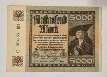 Banknot - 5000 marek 1922 Albrecht Durer