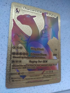 Karta pokemon Charizard GX 150/147 złota