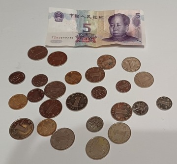 zestaw monet + banknot Chiny Japonia jeny juany