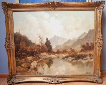 Widok na rzekę - obraz olejny, niemiecki malarz Ernst BRÖCKER (1893-1963).