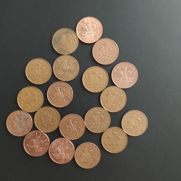 Monety zestaw 2 Pence, Wielka Brytania, 19 szt. 