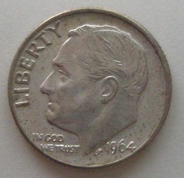 USA 10 centów 1964, stan 1- , menniczy, Ag 900.