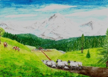 "Krajobraz górski" obraz akwarela ręcznie malowany
