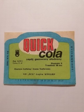 Etykieta Quick cola GS SCh Łagów 