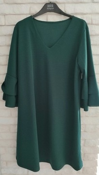 Włoska butelkowa zieleń sukienka trapez plus size xxxl 48 50 