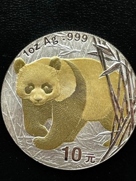 Chiny panda 2001 1 uncja srebro zlocona