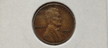 USA 1 cent, 1951 rok. Bez znaku menniczego. #S81