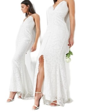 Suknia ślubna syrena koronkowa z trenem XL gratis 