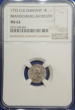 1 krajcar 1753 r. Brandenburgia-Bayreuth NGC MS62