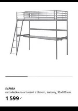 Svarta Ikea rama łóżka antresola blat biurko