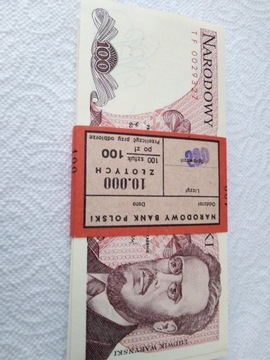 Banknoty 100zł. PRL. Nowe z banderolą.