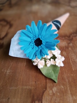 Gerbera - filc - niebieska - handmade - kwiaty